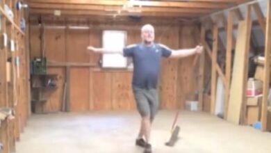 Photo of Farmer Starts Sweeping Barn. Then Music Comes On And He Bursts Into H ilarious Dance Routine.
