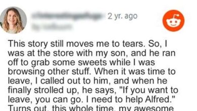 Photo of Boy Helps Old Man with Shaking Hands Pick up Groceries from Floor, Man Gives Him Tiny Parcel