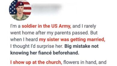 Photo of Military Man Is Kicked Out of His Sister’s Wedding When He Arrives to Surprise Her